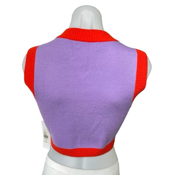 NEW Urban Outfitters Purple Red Strawberry Sleeveless Crop Sweater Vest Top Sz M - Picture 3 of 6